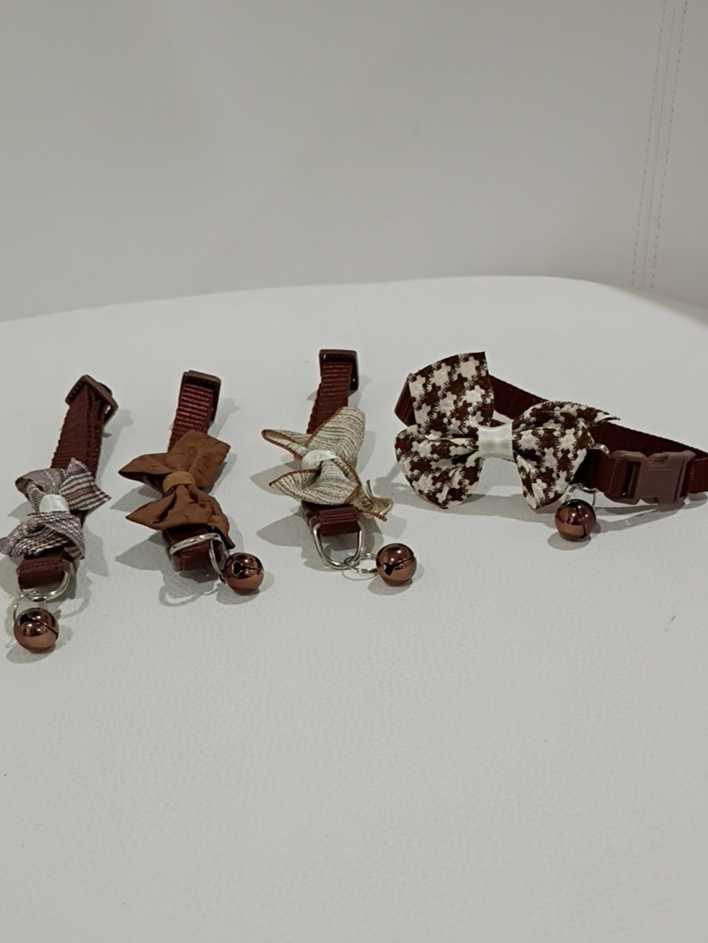 Brown 4 Pc. Bow Accent Classy Cat Collar Set